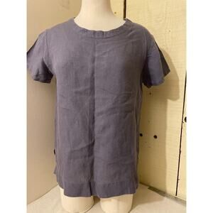 Petalura Women's Size Small Linen Short Sleeve Shirt Blouse Blue